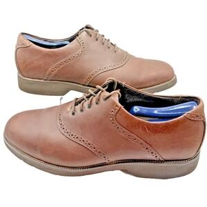 Rockport Mens Kinetic Air Saddle Oxford Brn Leather Lace Up Dress Shoes Size 11W